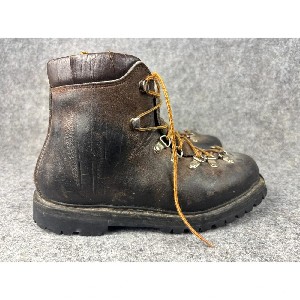 Vtg Raichle Mountaineering Hiking Boots Mens 8 Brown Leather Made in Italy